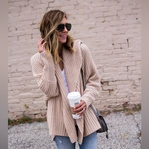 Leith Hooded Fuzzy Open Front Cardigan